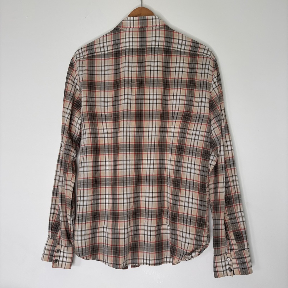 John Varvatos Brown Red Plaid Classic Oxford Button Down Size Medium - Picture 3 of 5
